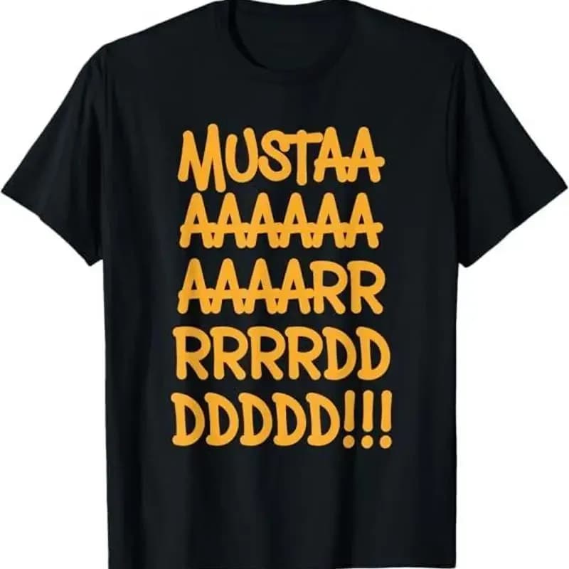 T-shirt gialla con grafica musicale hip hop, divertente e originale, con meme di senape