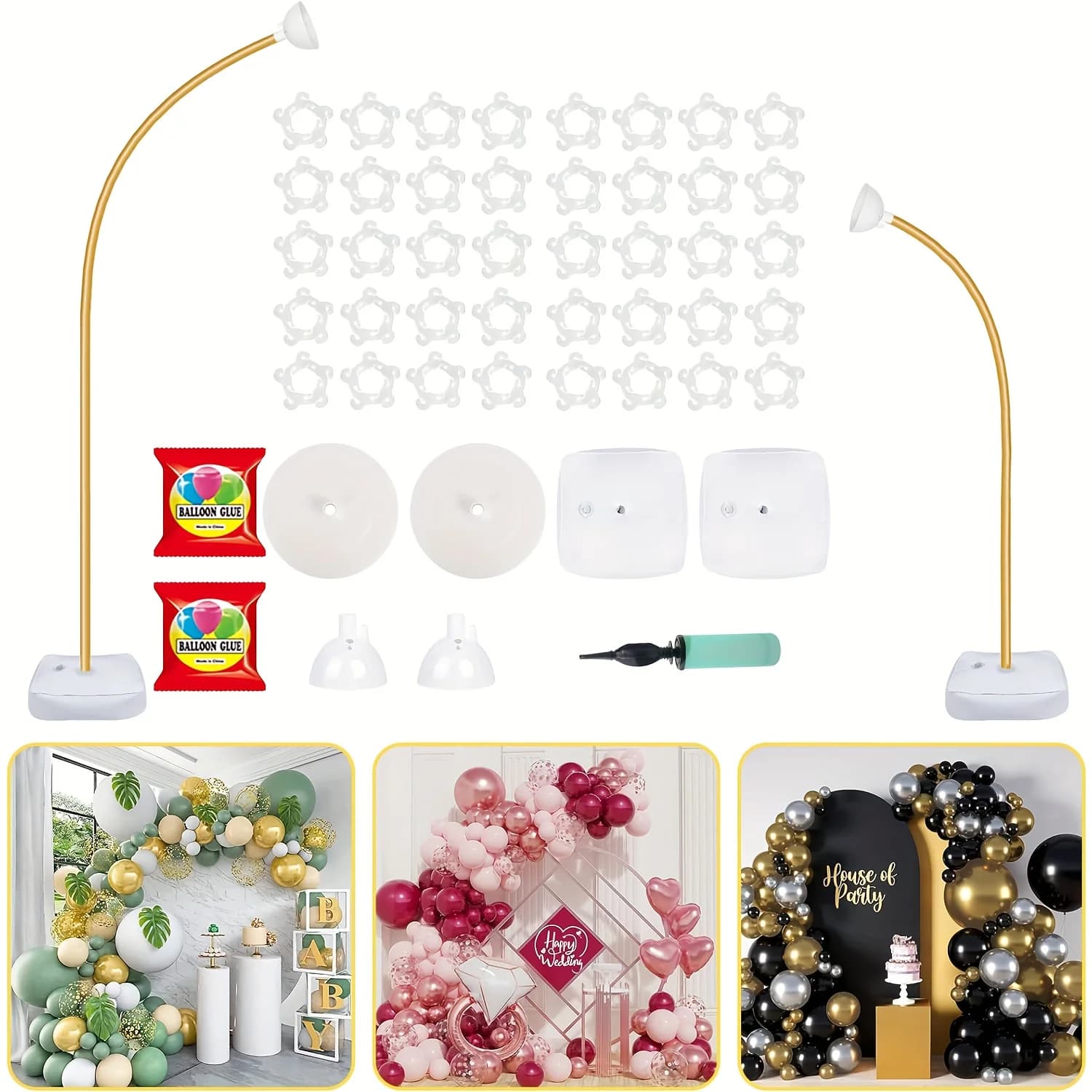 Supporto per Arco di Palloncini Dorati da 2,8m e 1,8m, Kit Arco di Palloncini a Forma Libera, Supporto per Mezzo Arco di Palloncini con Base per Pavimento, Ideale per Decorazioni di Matrimoni, Compleanni, Lauree e 4 Luglio