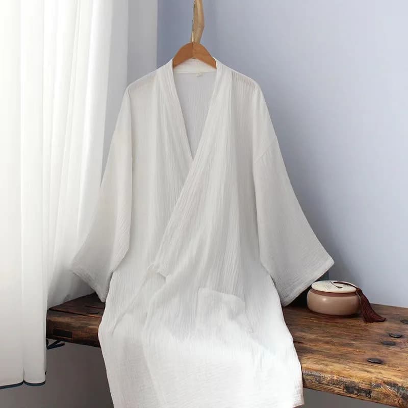 Chinese Style Pure Cotton Hanfu Robe White Comfortable Melted Home pyjamas Vintage Tea Man Art Woman Inside Large Bathrobe