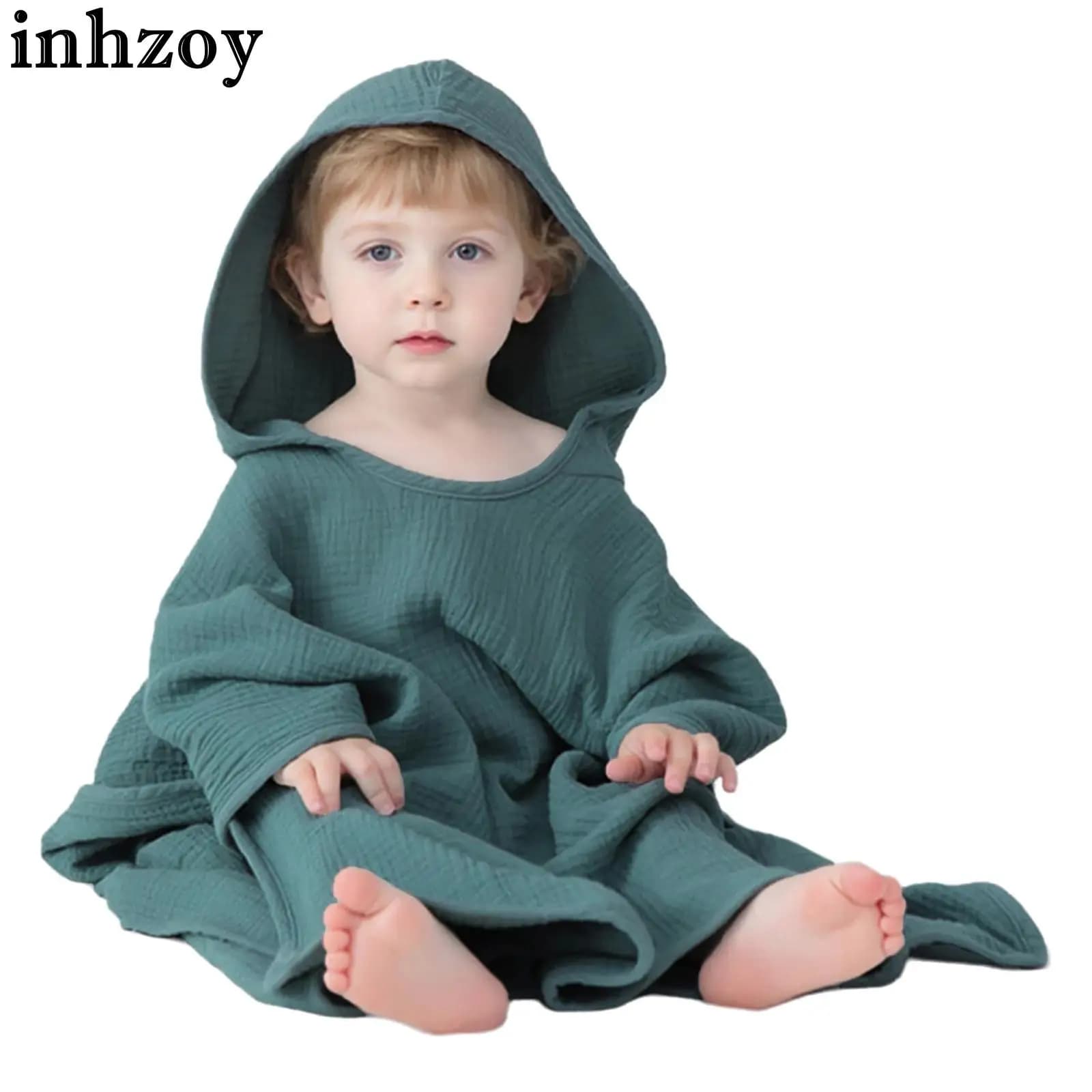 Solid Color Cotton Towel for Kids Hoodie Bathrobe Absorbing Water Bathtub Beach Pool Swimwear Prop
