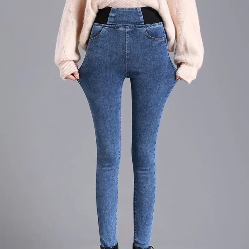 PTKPCC Jeans skinny in vita elastica Donna Primavera Pantaloni slim in denim elasticizzato Matita vintage Vaqueros Mamma Pantalones De Mujer