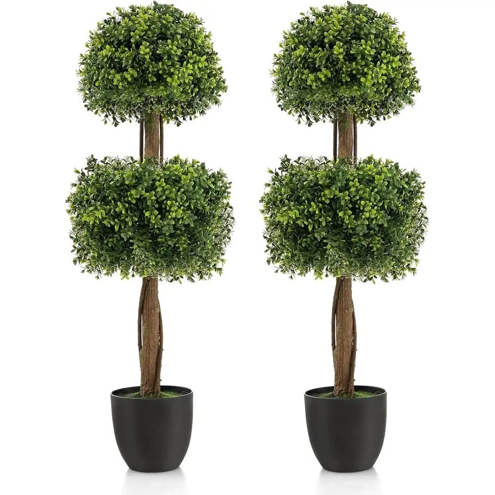 40 Alberi Artificiali a Sfera di Bosso, Confezione da 2 con Piante in Vaso, Resistenti ai Raggi UV, Decorazione Sempreverde per Interni/Esterni