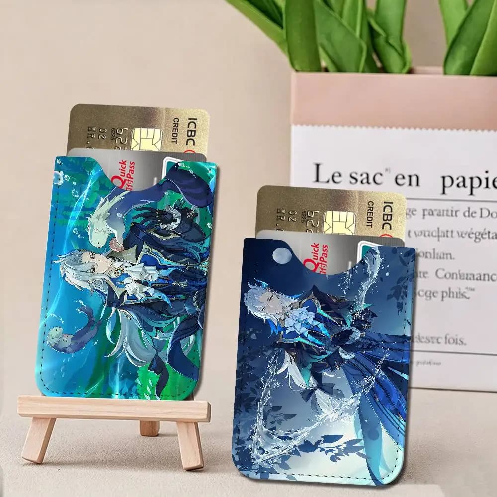 Genshin Impact Neuvillette Leather Mini Wallet for Men, Thin Pocket Credit Card Separate ID & Bus Card