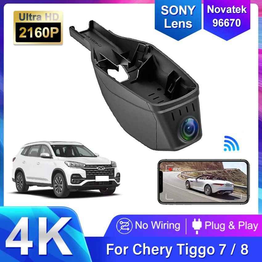 4K 2160P WIFi Car DVR Video Recorder Dash Cam For Chery Tiggo 7 Tiggo 8 Pro 2020 2021 2022,UHD Plug and Play DashCam