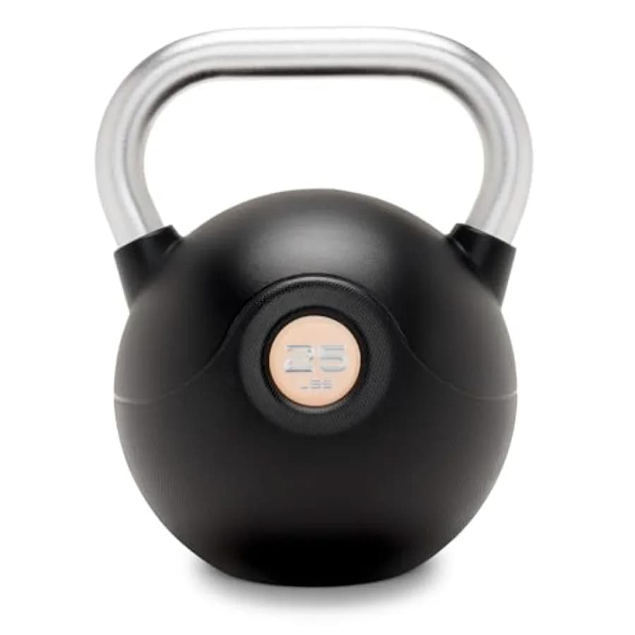 Kettlebell Rivestito in PU di Grado Commerciale da 10 a 40 LB, Nero/Grigio, con Maniglia in Acciaio Testurizzato e Base Piatta per Allenamento di Forza Completo a Casa