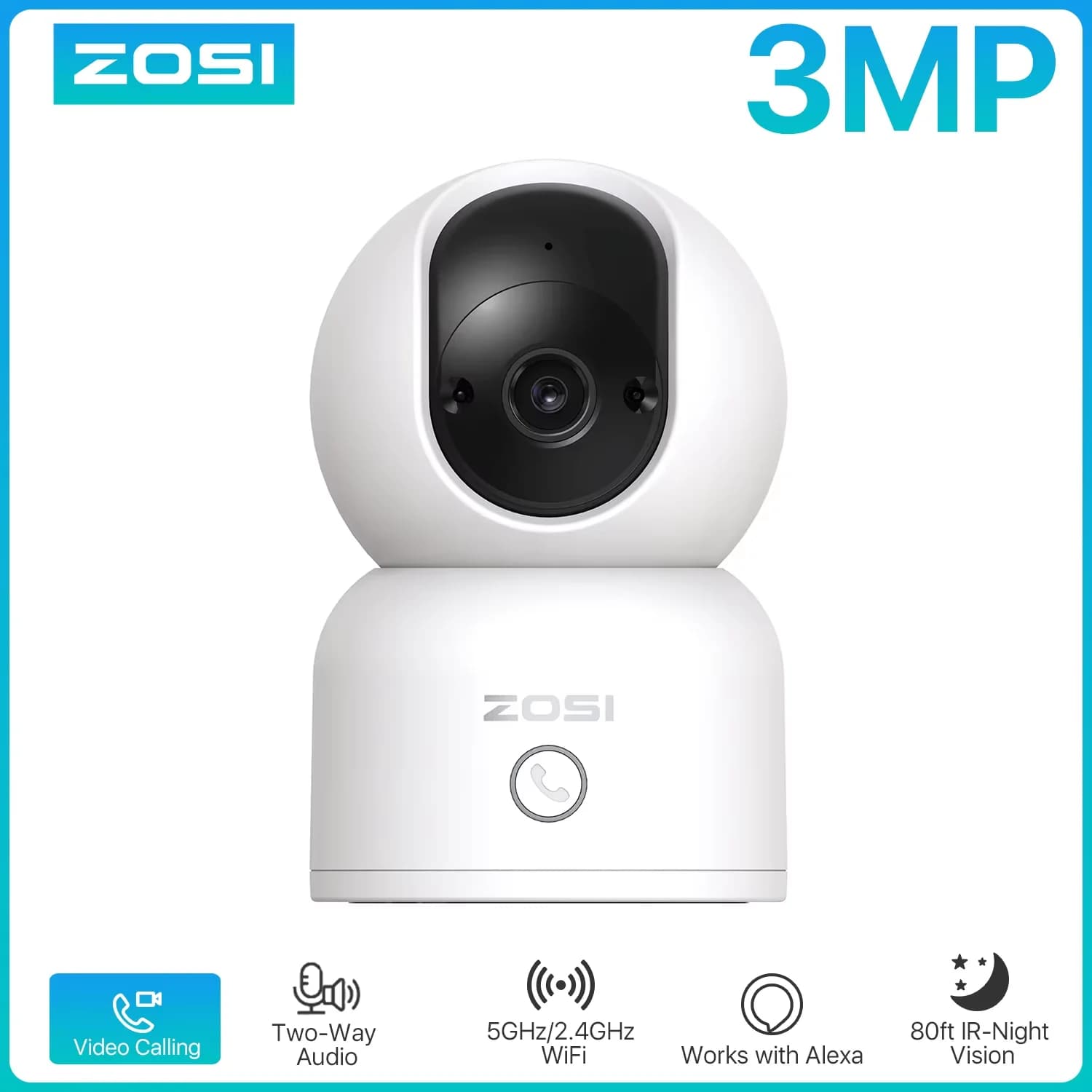 Telecamera IP di Sicurezza Intelligente ZOSI C518 per Interni con Rotazione Orizzontale/Verticale 2K/4K 360° ° Monitor per Bambini e Animali Domestici con Tracciamento AI, Telecamera di Sorveglianza WiFi 2.4G/5G
