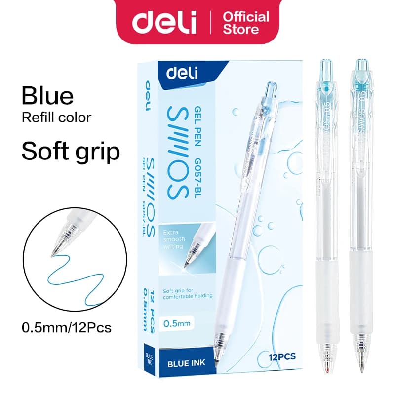 DELI Set di penne gel da 0,5 mm 12/scatola - Penne per scrittura liscia con impugnatura morbida (blu/nero) per ufficio e scuola