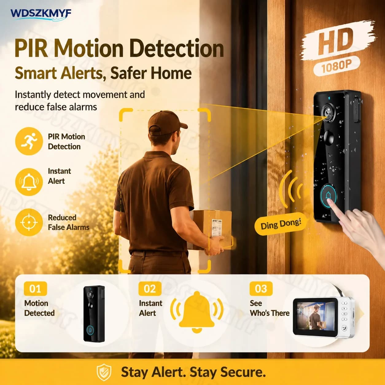 Wireless Video Doorbell 1080P HD 4.3'' Screen PIR motion sensor IP65 Waterproof 2Way Audio Video Intercom for Home Security