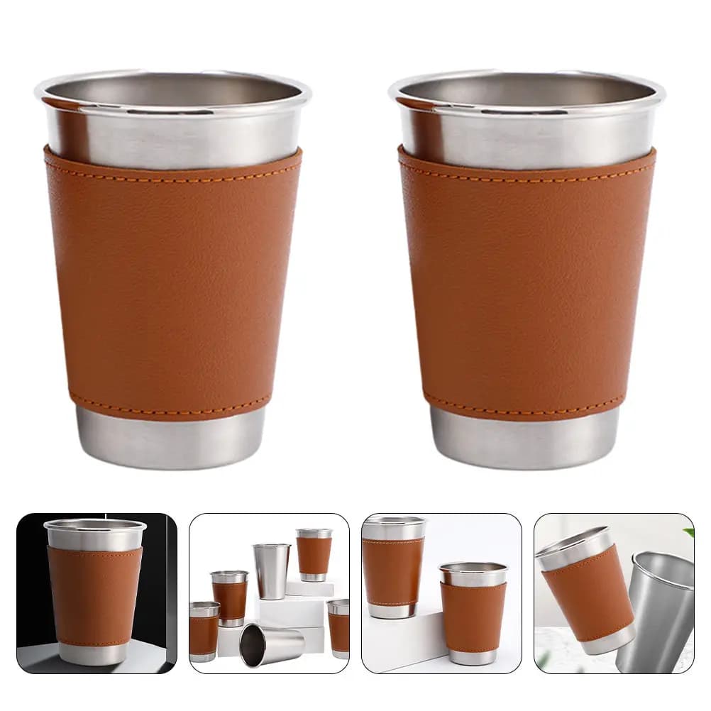 Set di 2 Boccali da Birra in Acciaio Inox con Copertura in PU, Tazze Antiscottatura in Metallo per Casa, Feste, Matrimoni, Bar, Regalo
