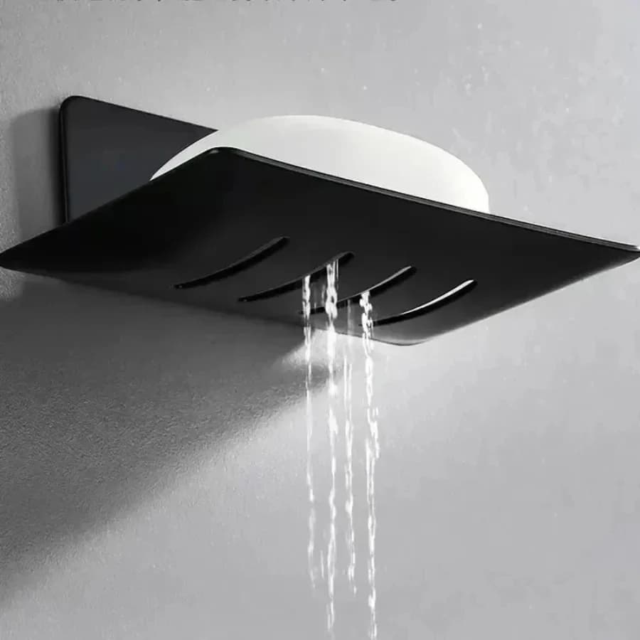 1 portasapone in acciaio al carbonio nero, portasapone da bagno non perforato da montare a parete, portasapone da bagno, porta sapone.