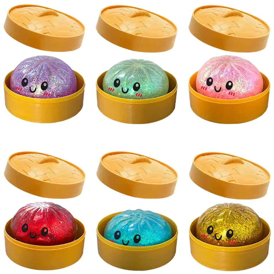 New Realistic Giant Dumpling Squeeze Toy with Bamboo Steamer Soft TPR Dough Ball Decompression Fidget Toy Creative Funny Gifts
