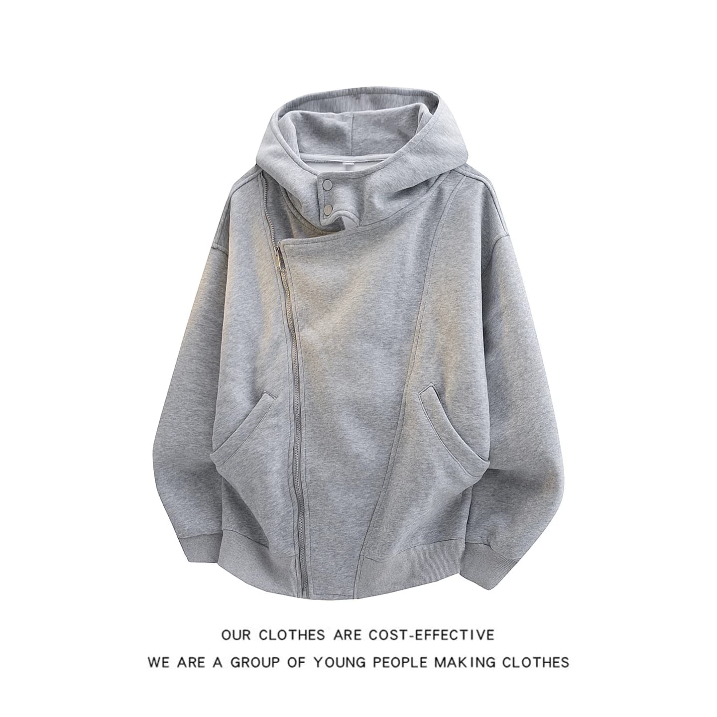Cardigan Aperto Pesante Stile Americano con Cappuccio Grigio da Uomo, Giacca Casual da Strada Versatile con Cerniera, Design Accattivante