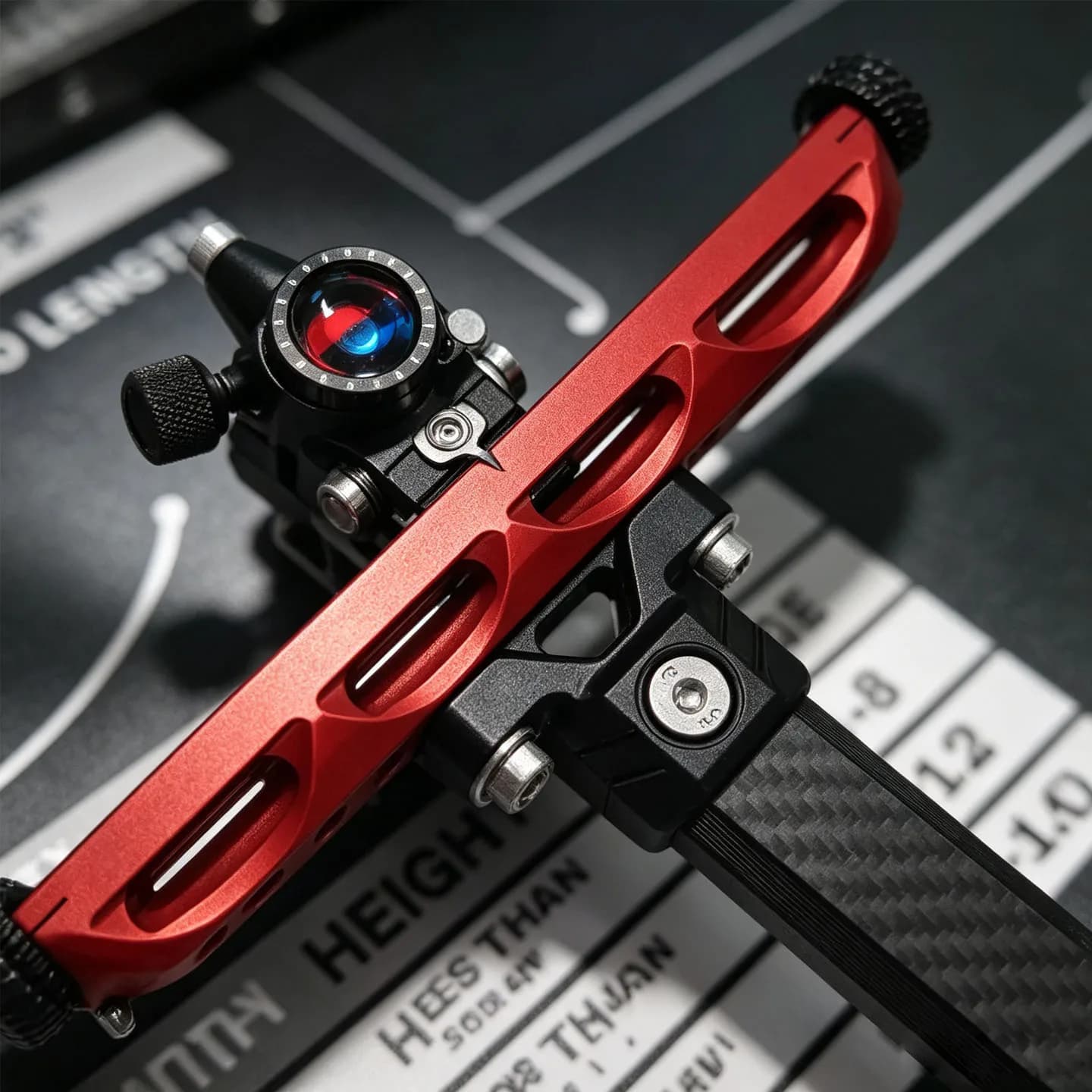 Professional Micro Adjust Recurve Bow Sight 9" Carbon Fiber Extension Bar Red Black Archery Competition Target Accessory
