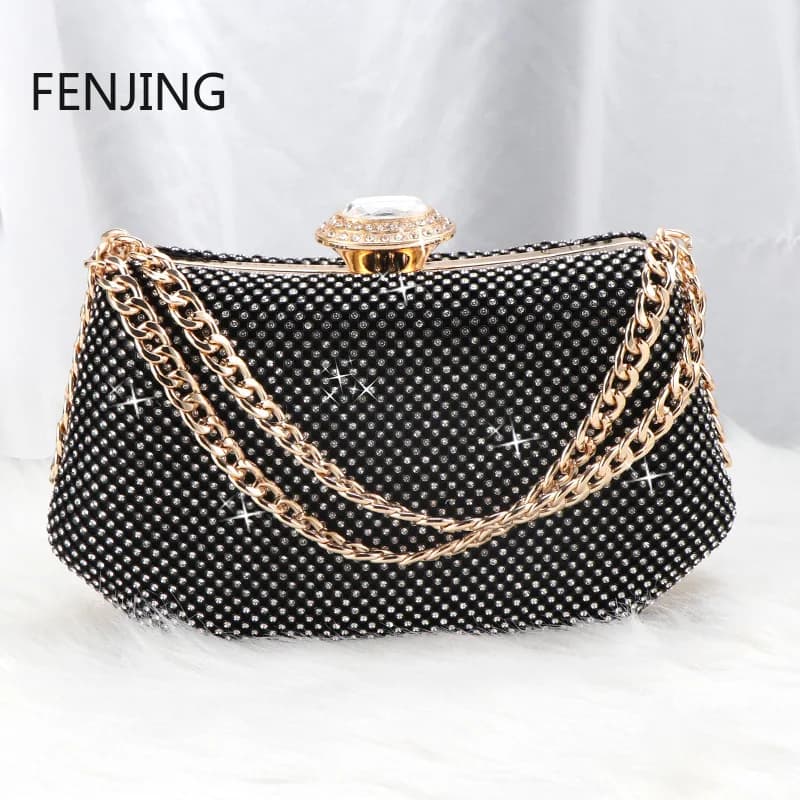 Pochette con strass neri borsa da sera borse da sera per donna 2024 borse con manico a doppia catena di moda diamanti di lusso Prom Sac