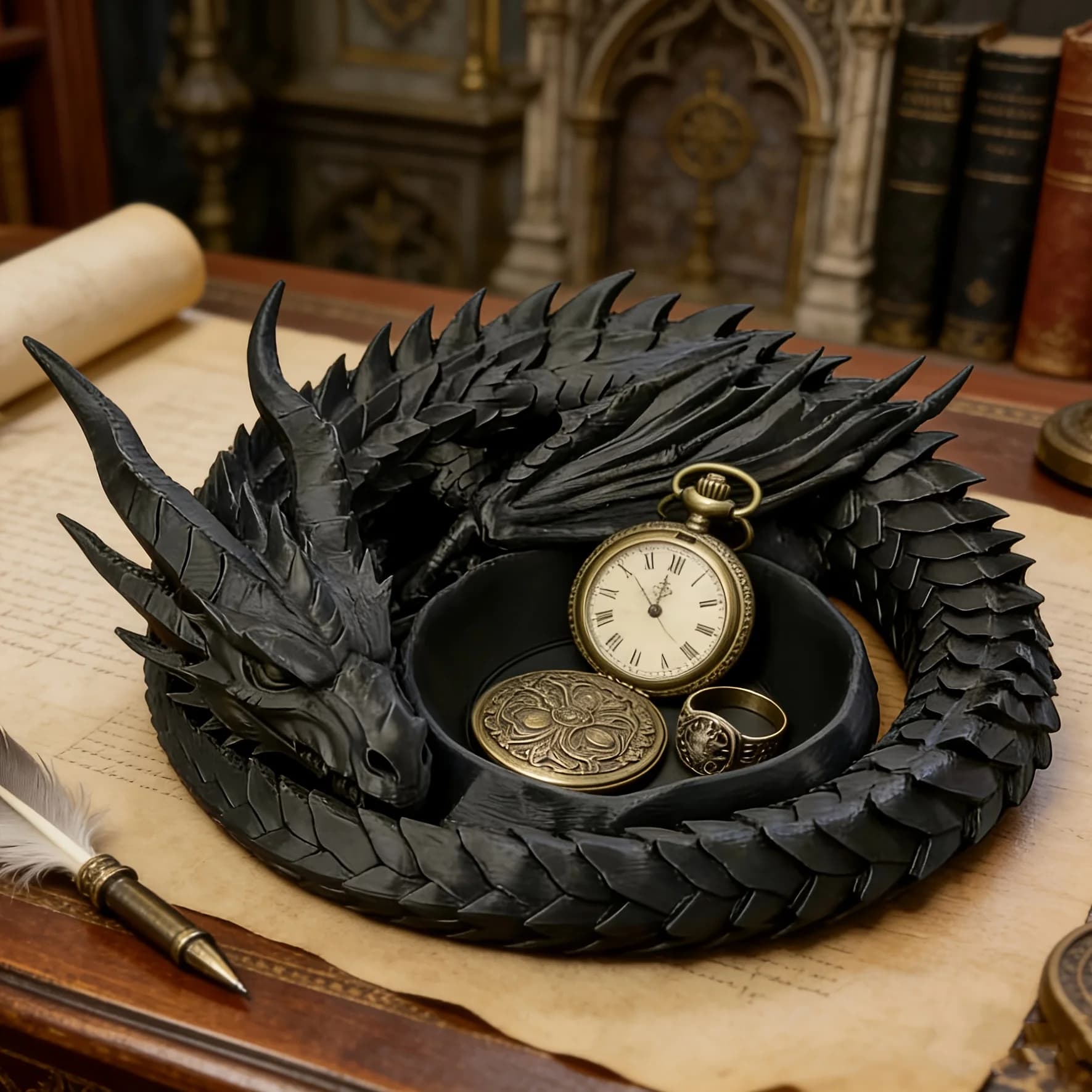 Vassoio portaoggetti in stile Drago Guardiano, vassoio portaoggetti per gioielli con testa di drago gotico 3D, ornamento in stile dark, vassoio espositore per anelli e collane, il miglior articolo da regalo