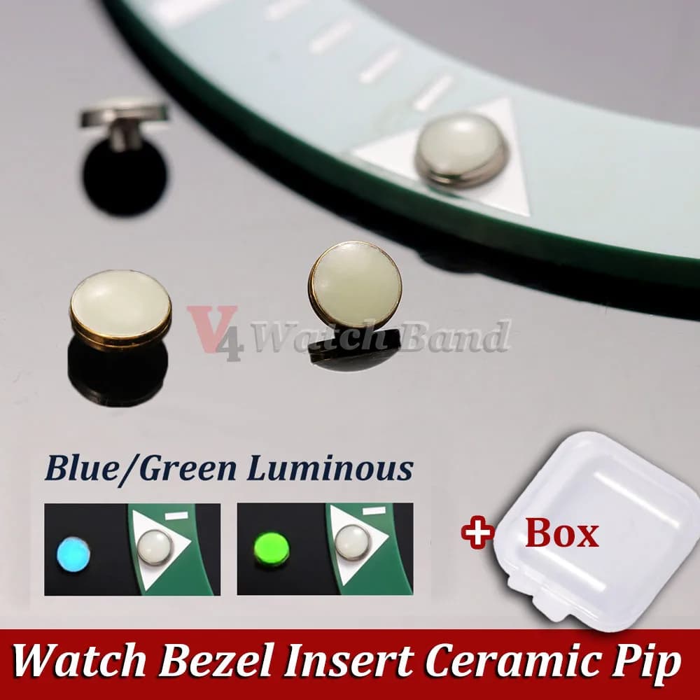 Accessori per Orologi con Scatola, Inserto Ghiera Orologio, Punto Luminoso in Ceramica, Punto Lume a Ore 12, Punto Perla, Parti Modificate, Perline Bianche, Blu Verde