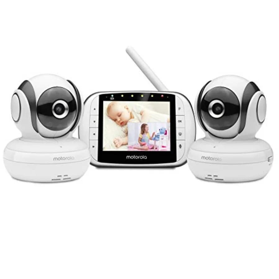 Monitor Video per Bambini Motorola MBP36S-2 con Due Telecamere, Schermo LCD a Colori da 3,5 Pollici, Audio Bidirezionale, Rotazione, Inclinazione e Zoom Remoti, Visione Notturna a Infrarossi