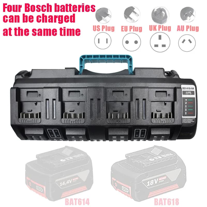 Per BOSCH Caricabatterie agli ioni di litio da 14,4 V 18 V Caricabatterie sostitutivo con corrente di ricarica rapida ottimale a 4 porte 3A BS1418-04
