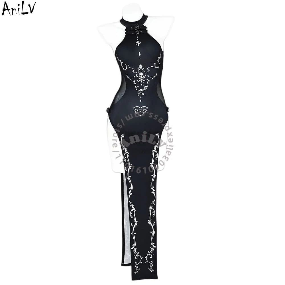AniLV Costume Cosplay da Strega Oscura, Abito con Motivi a Viti, Uniforme per Giochi di Ruolo Anime