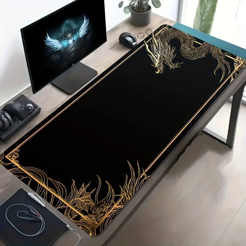 Brand Large Gaming Mouse Pad Black Gold Dragon Desk Mat Non-Slip Washable Rubber Base Office PC Decor Durable Extended Tabletop