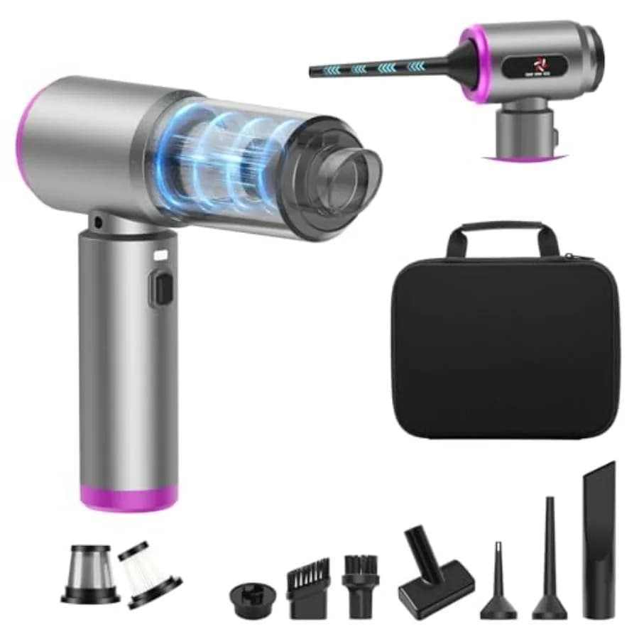 Aspirapolvere portatile senza fili 2 in 1 con motore brushless per auto, ufficio, casa, aspirazione 25000PA, soffiatore d'aria 250000RPM, 9000mAh B
