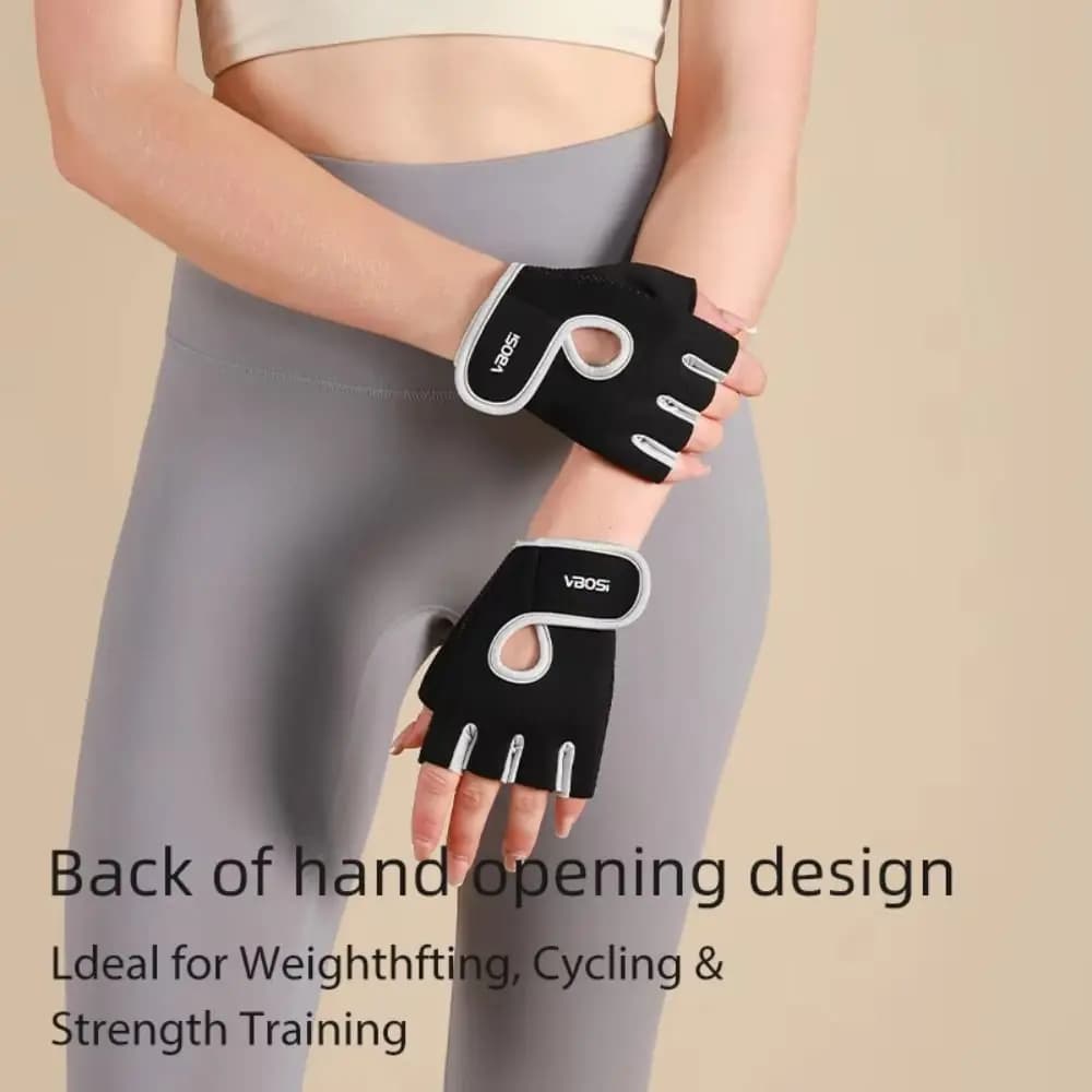 Guanti da ciclismo durevoli in cotone poliestere Nero Grigio Rosa Mezze dita Tutore per polso elastico Donna Uomo