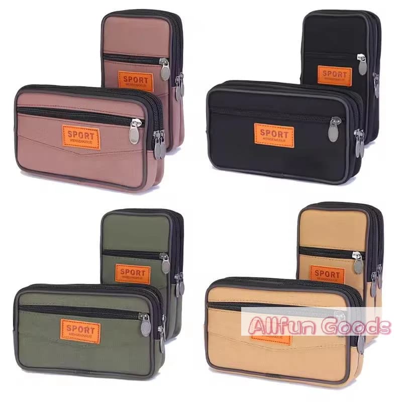 Wallet Purse Double Layer Men Phone Bag Belt Pouch Horizontal Mobile Phone Pouch Canvas Casual Men Waist Pack Outdoor Sports