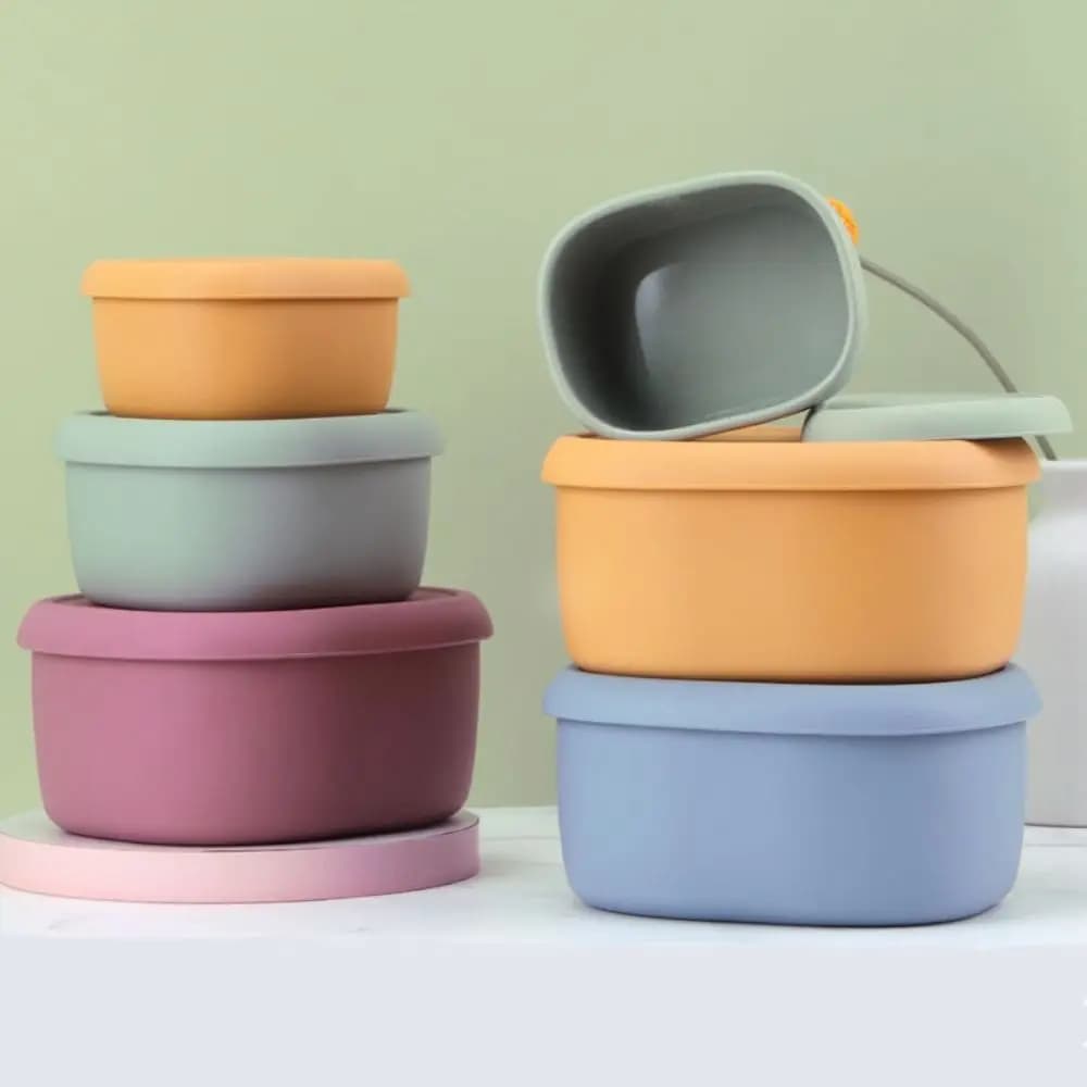 Riutilizzabile con coperchio Scatola da pranzo in silicone Resistenza al calore Scatola per alimenti a tenuta stagna Contenitore per alimenti ovale per microonde da viaggio