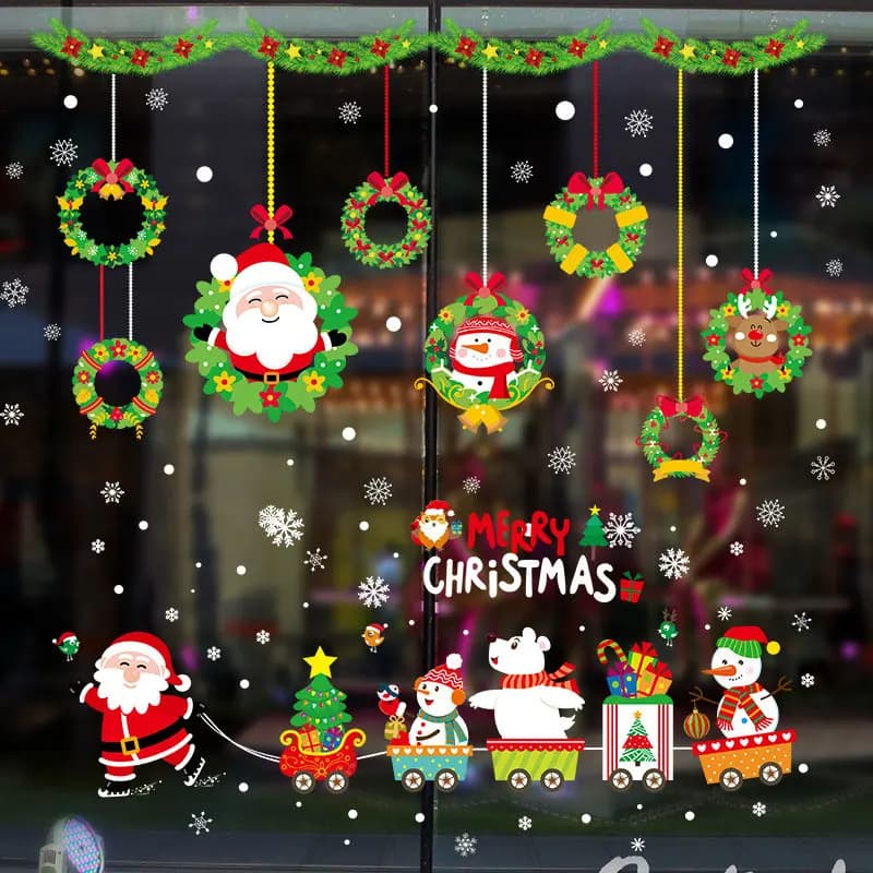 Adesivi Natalizi in PVC per Pareti e Vetri, Decorazioni per Negozi e Vetrine, Nuovo Anno 2025, Buon Natale, Decalcomanie per Feste e Festival