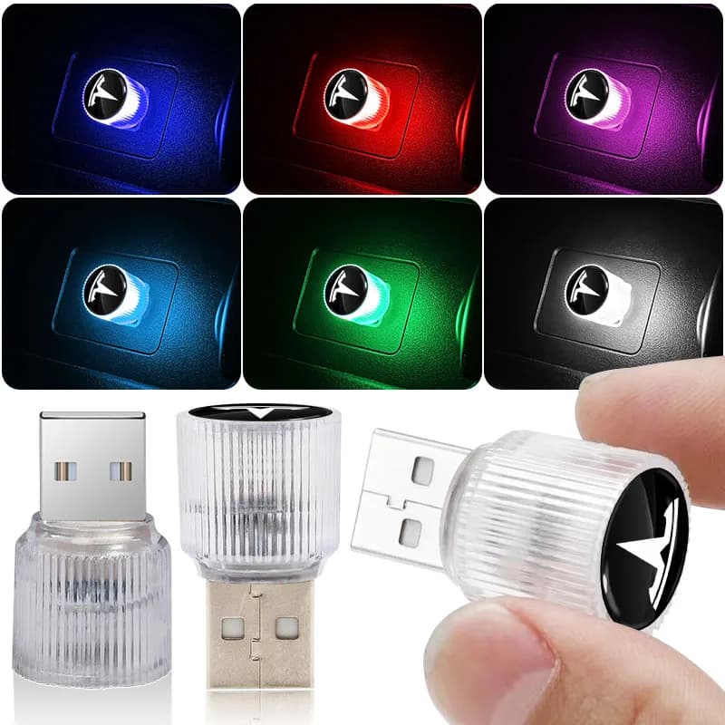Nuova Luce Atmosferica USB Universale per Interni Auto, Lampada LED Portatile per Tesla Model 3 2022 S X Y Style Roadster, Coprimozzo Centrale