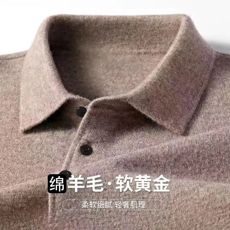 Polo da uomo Morbido leggero caldo lavorato a maglia di lusso semplice pullover con bottoni 2025 risvolti Comodo maglione da lavoro