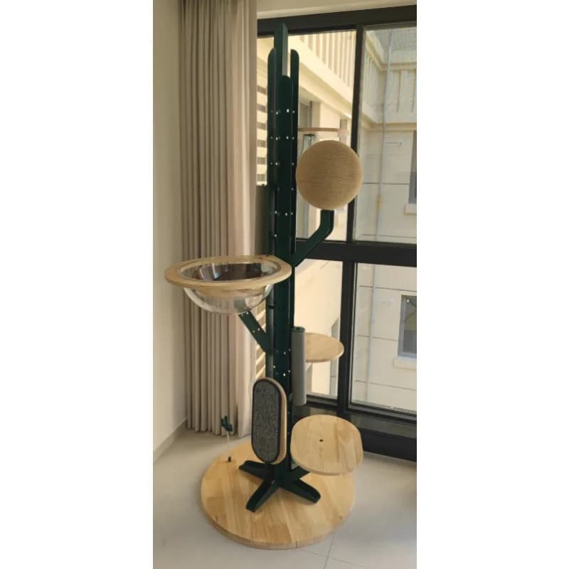 Albero per gatti in legno massello e ferro con design a cactus con letto a capsula Torre rampicante stabile salvaspazio per uso domestico Regali di Natale