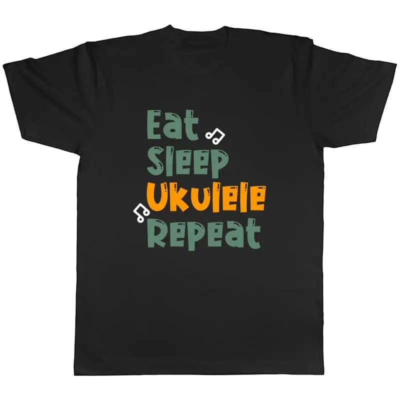 Eat Sleep Ukulele T-shirt da uomo Uke Strings Instrument Guitar Tee Gift