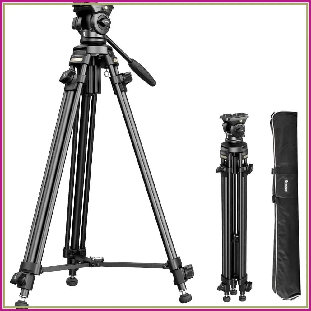 Treppiede Resistente con Rotazione a 360° ° Treppiede da Viaggio in Lega di Alluminio da 62 Pollici con Testa Fluida, Piastra QR, Corda di Sollevamento, Carico Massimo 5 kg per DSLR e Videocamere