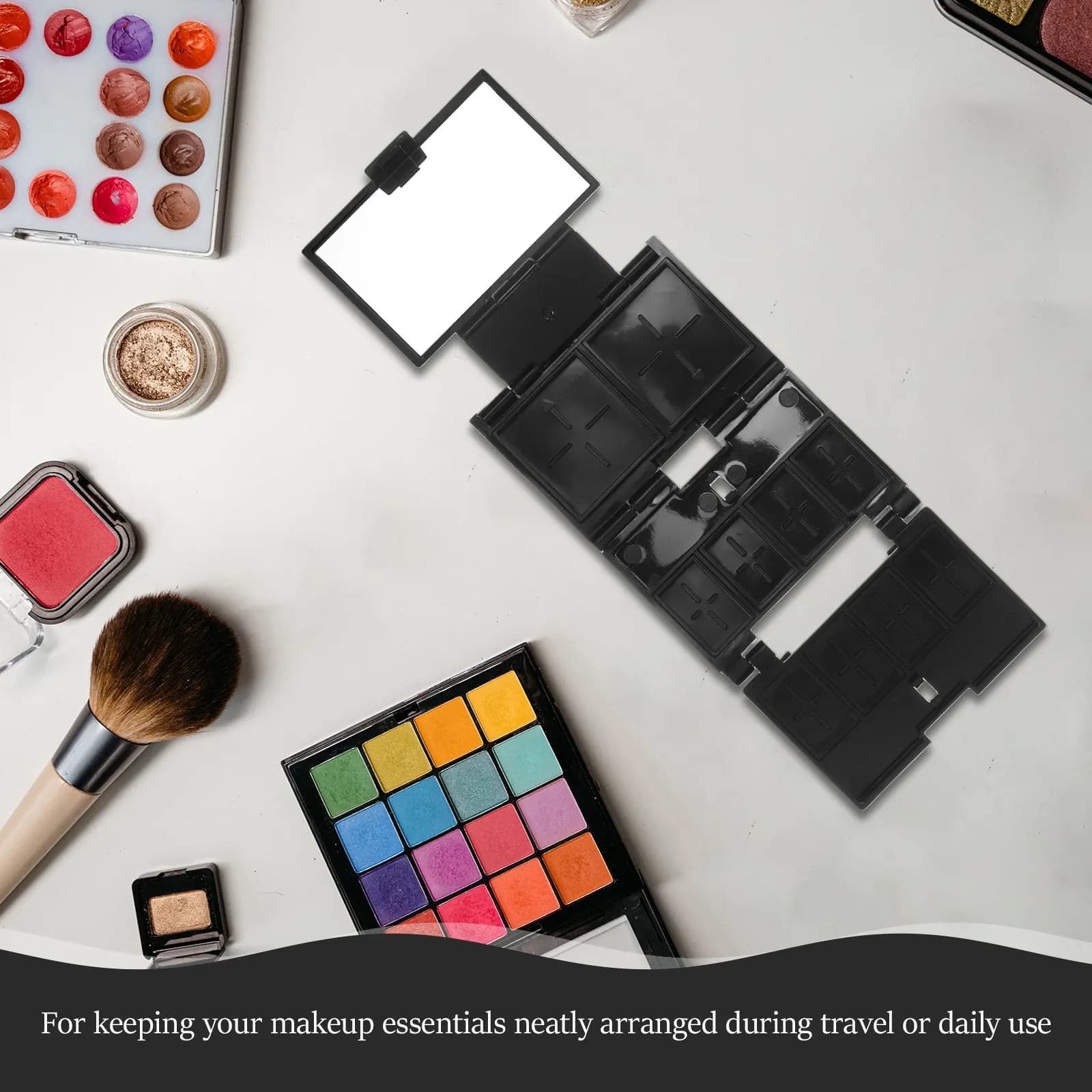 Mini Folding Makeup Palette Empty Portable Eyeshadow Blush Highlighter Tray Travel Daily Use Compact Multifunctional Organizer