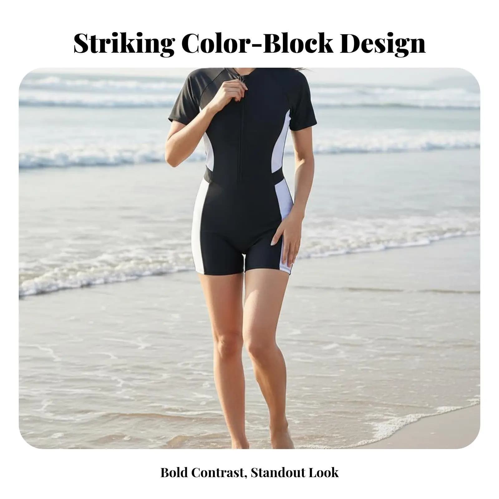 One Piece Surfing Swimsuit for Women with Spandex Material Front Zipper for Snorkeling and Lake Sports