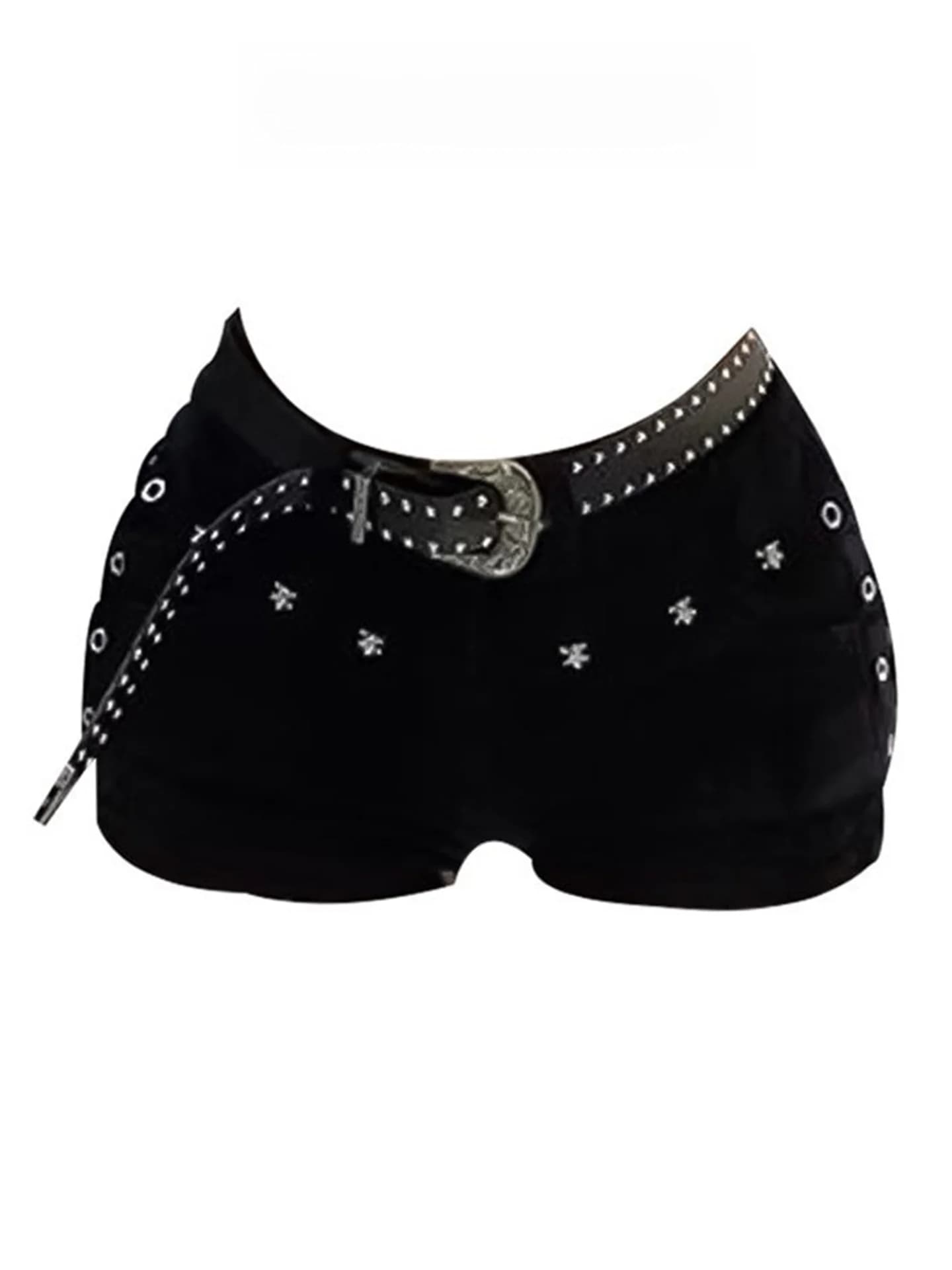 Low Waist Rivet Women's Denim Shorts Summer New Style Slimming Hot Pants Tight Fit Retro Style Black Color Daily Wear