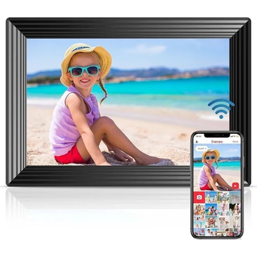 Cornice digitale WiFi da 10 pollici con touchscreen HD LED, 32GB, rotazione automatica, USB, SD, condivisione foto e video tramite app, regalo per le vacanze