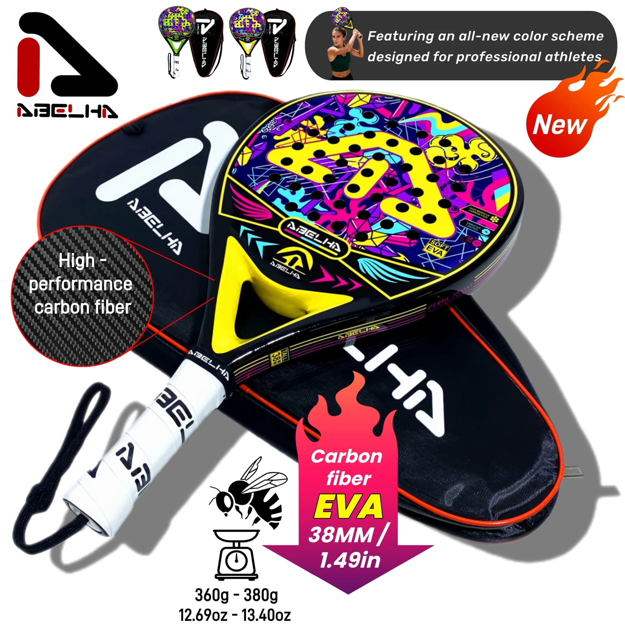 ABELHA 2026 Padel Rack Carbon fiber surface with memory EVA Flex Foam Core Lightweight padel tennis rack