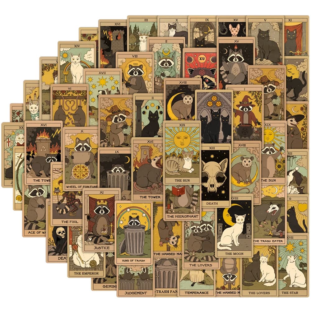 10/30/60pcs Vintage Mystery Goth Cat Tarot Cartoon Stickers DIY Scrapbook Phone Stationery Cool Waterproof Graffiti Sticker Pack