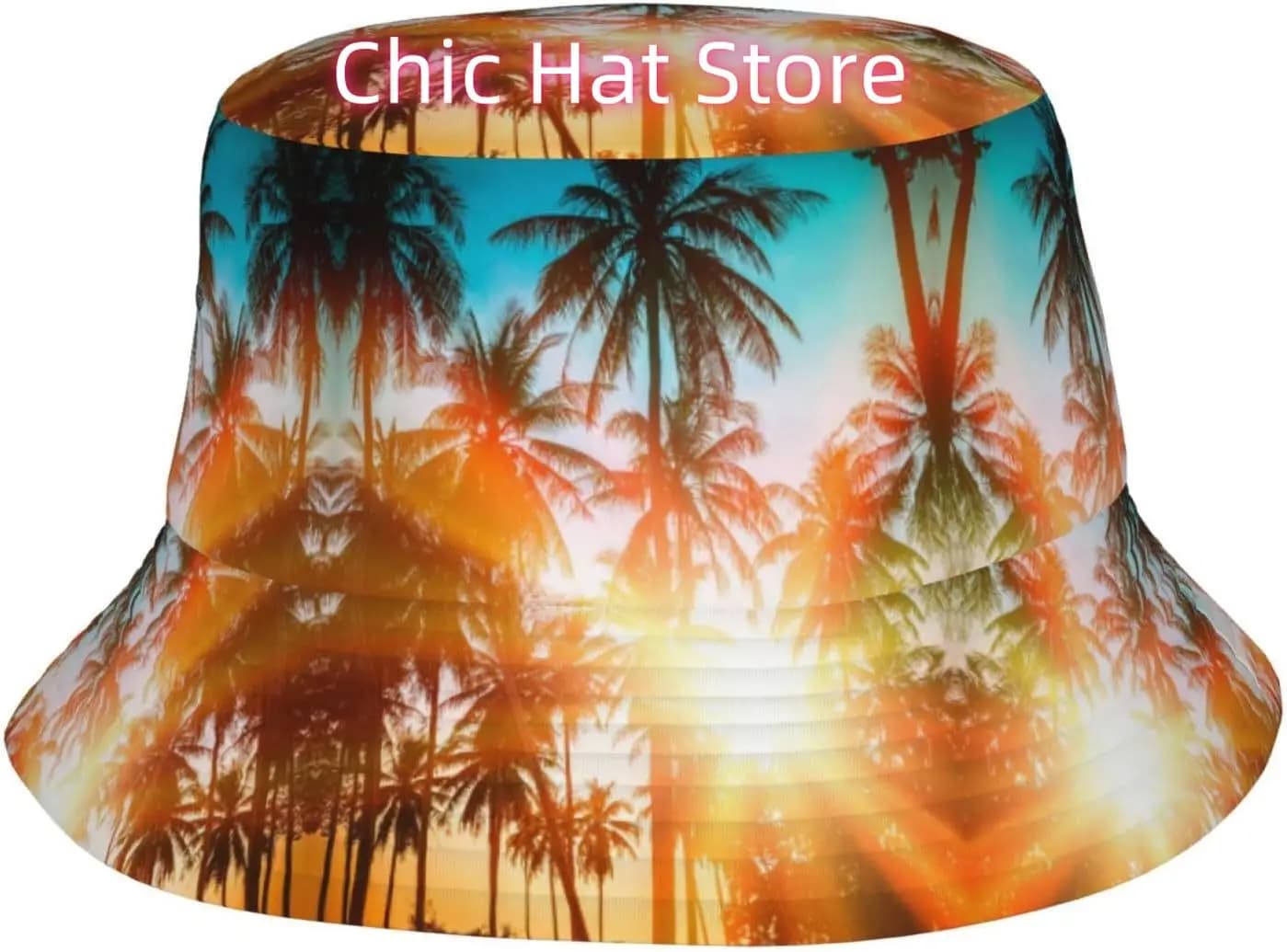 Simpatico cappello da pescatore Hawaii da viaggio estivo con stampa di palme tropicali per adulti, donne e uomini