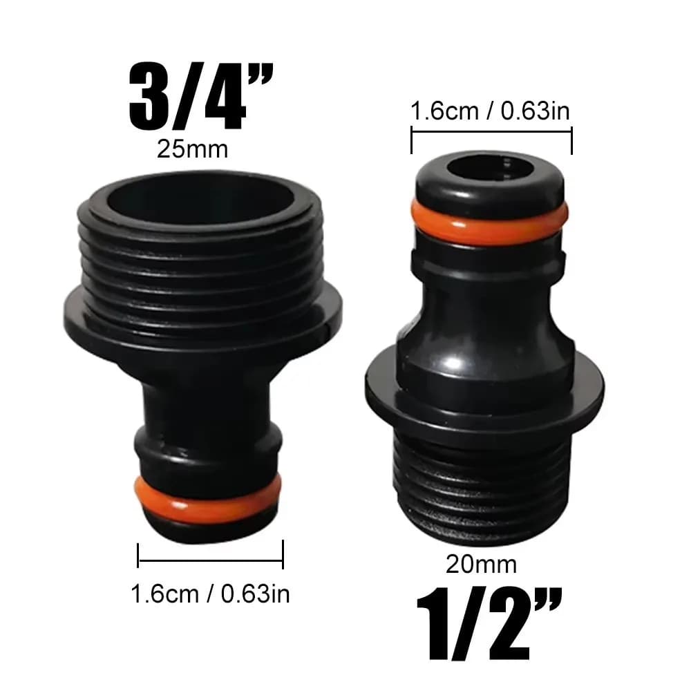 Connettore per rubinetto in ottone da 1/2" 3/4" nero, connettore rapido per tubo da giardino, connettore per tubo dell'acqua in plastica con filettatura esterna