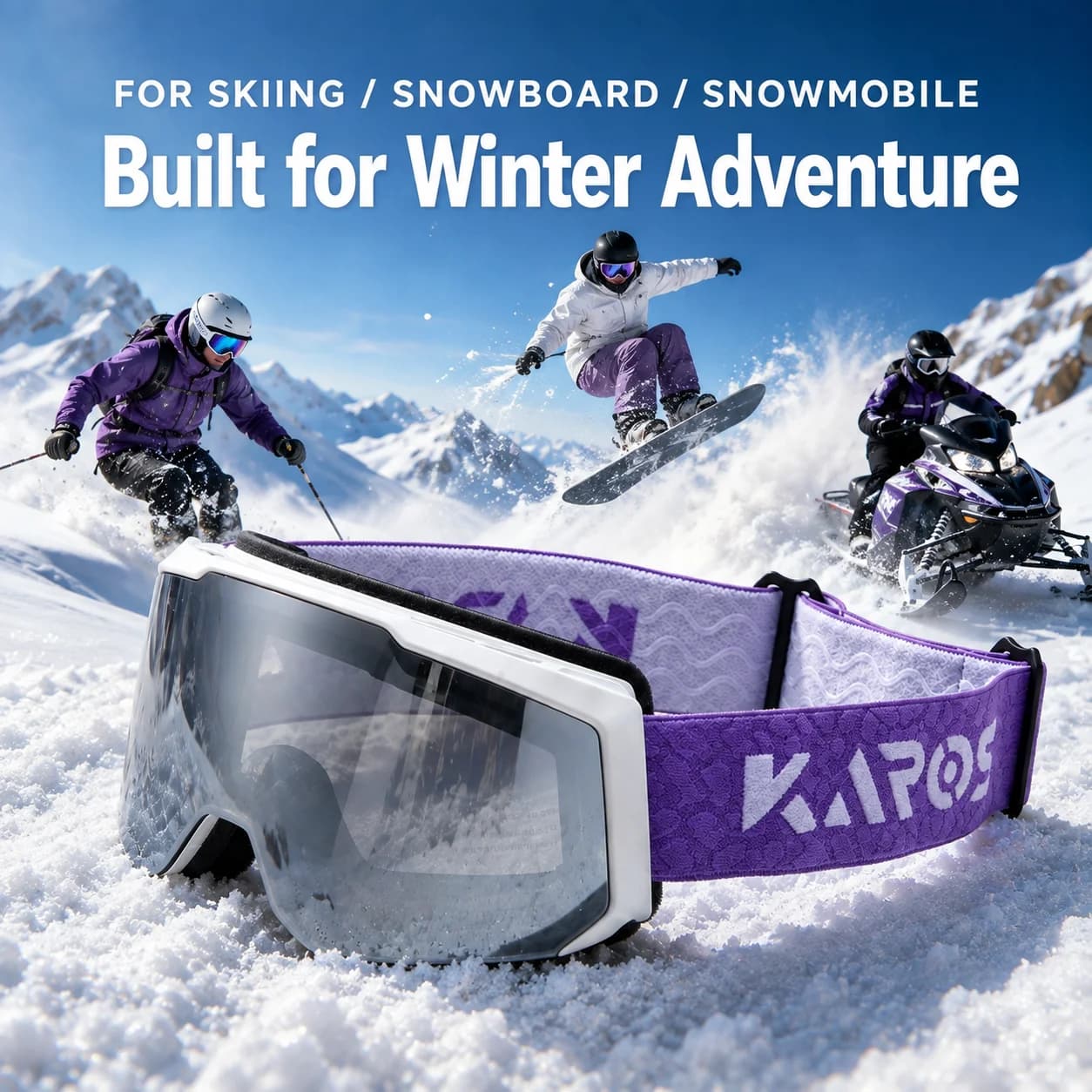 KAROS Ski Goggles Anti Fog UV400 Snowboard Goggles Wide View Impact Resistant PC Lens for Skiing Snowmobile Winter Sports KH007