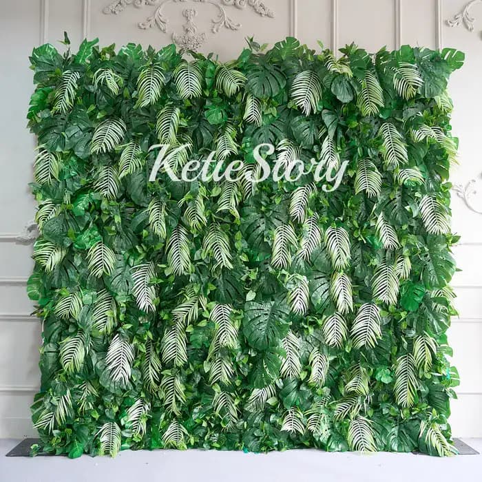 Tropical Rainforest series 3D luxury green leafy turf artificial fabric lawn plant wall, outdoor wedding background decoration