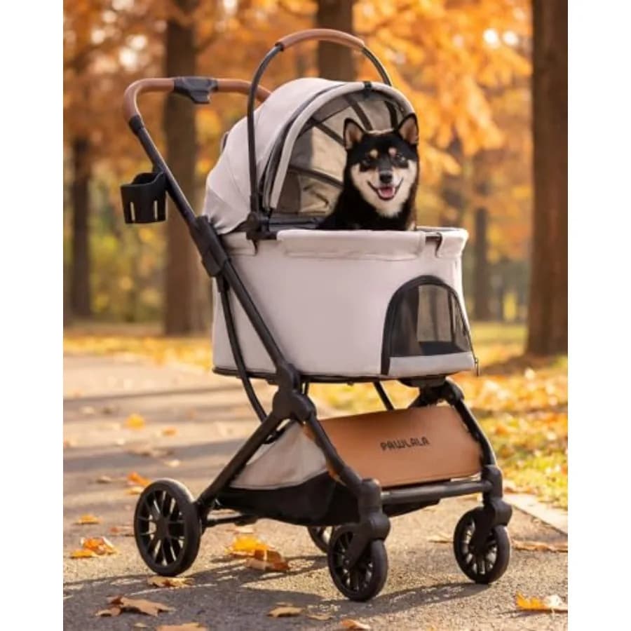 Pet Stroller with Detachable Carrier for Small Medium Dogs Cats, Smooth Comfort Ride with Shock-Absorbing Suspension, Foldable
