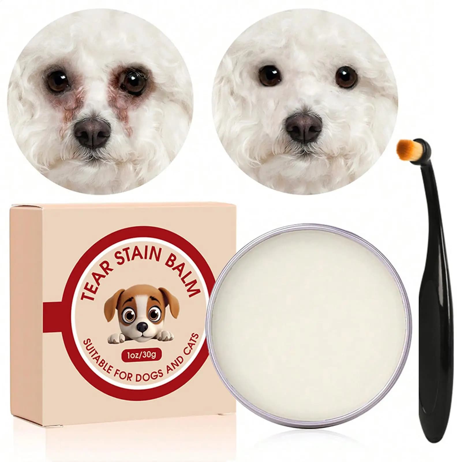 Balsamo detergente per macchie lacrimali del cane 40g con spazzola, detergente per occhi per cuccioli, per la cura quotidiana degli animali domestici, toelettatura, salone, clinica veterinaria, casa