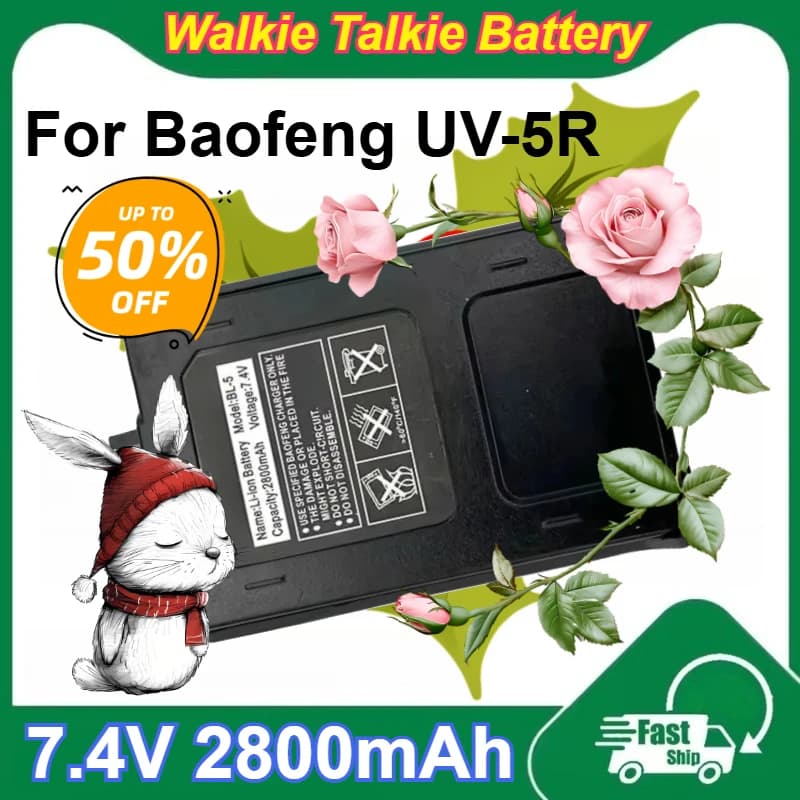 Batterie Ricaricabili Li-ion BL-5 7.4V 2800mAh per Baofeng UV-5R, Accessorio Radio UV5R, Batterie per Walkie Talkie UV 5R