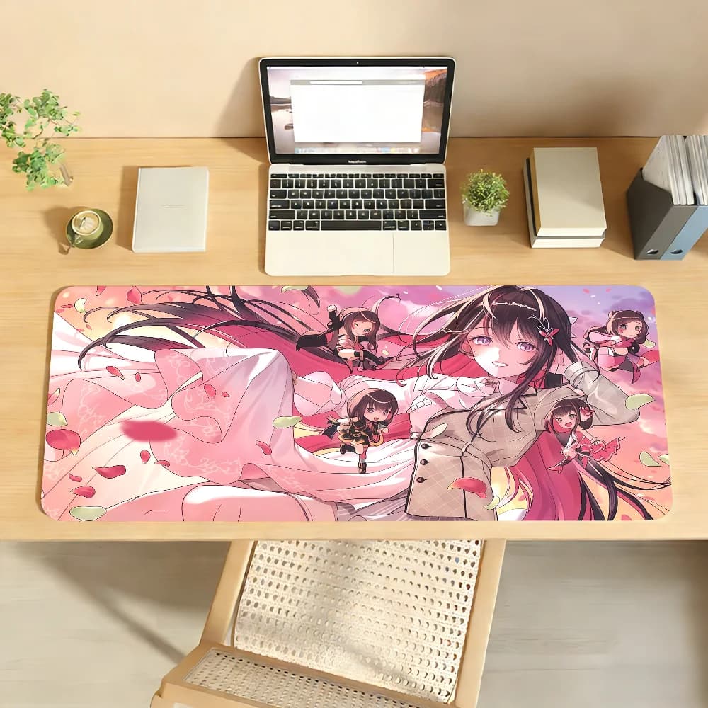 Tappetino per mouse da gaming con base antiscivolo e bordi cuciti, stampa Ragazza Anime Sakura Rosa con mini personaggi, tappetino da scrivania per PC e laptop