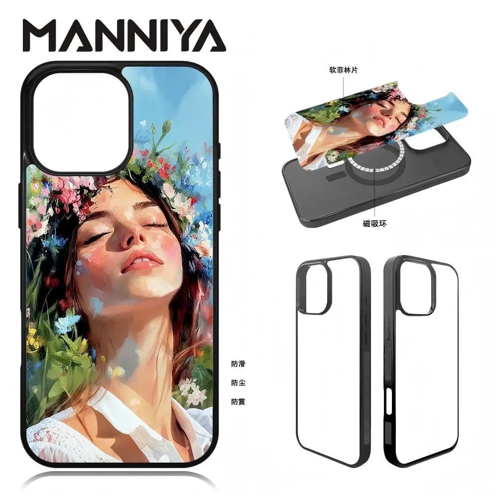 MANNIYA per iPhone 17 16 15 14 Pro Max, custodia vuota 2D in TPU+PC per sublimazione con inserti in pellicola, 10 pz/lotto