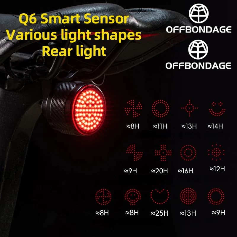OFFBONDAGE Luce posteriore per bicicletta Smart Auto Brake Sensing Fanale posteriore LED Ricarica Fanale posteriore per ciclismo impermeabile Accessori per bici